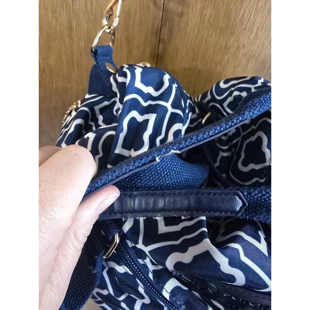 Sarah Wells Lizzie Navy White  & Gree  Pump Tote‎ Satchel